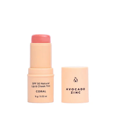 SPF 50 NATURAL LIP & CHEEK TINT- CORAL Avocado zinc