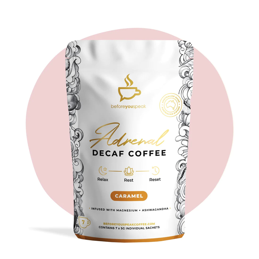 Before You Speak Adrenal Coffee- Decaf Caramel 7 serve